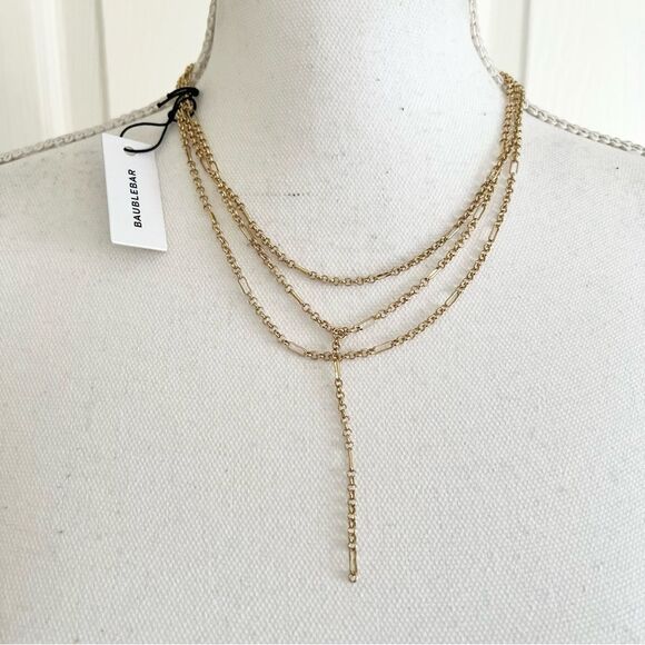 Baublebar Lariat 3 layer Gold Tone Chain Necklace NEW MSRP $58 - Picture 1 of 5